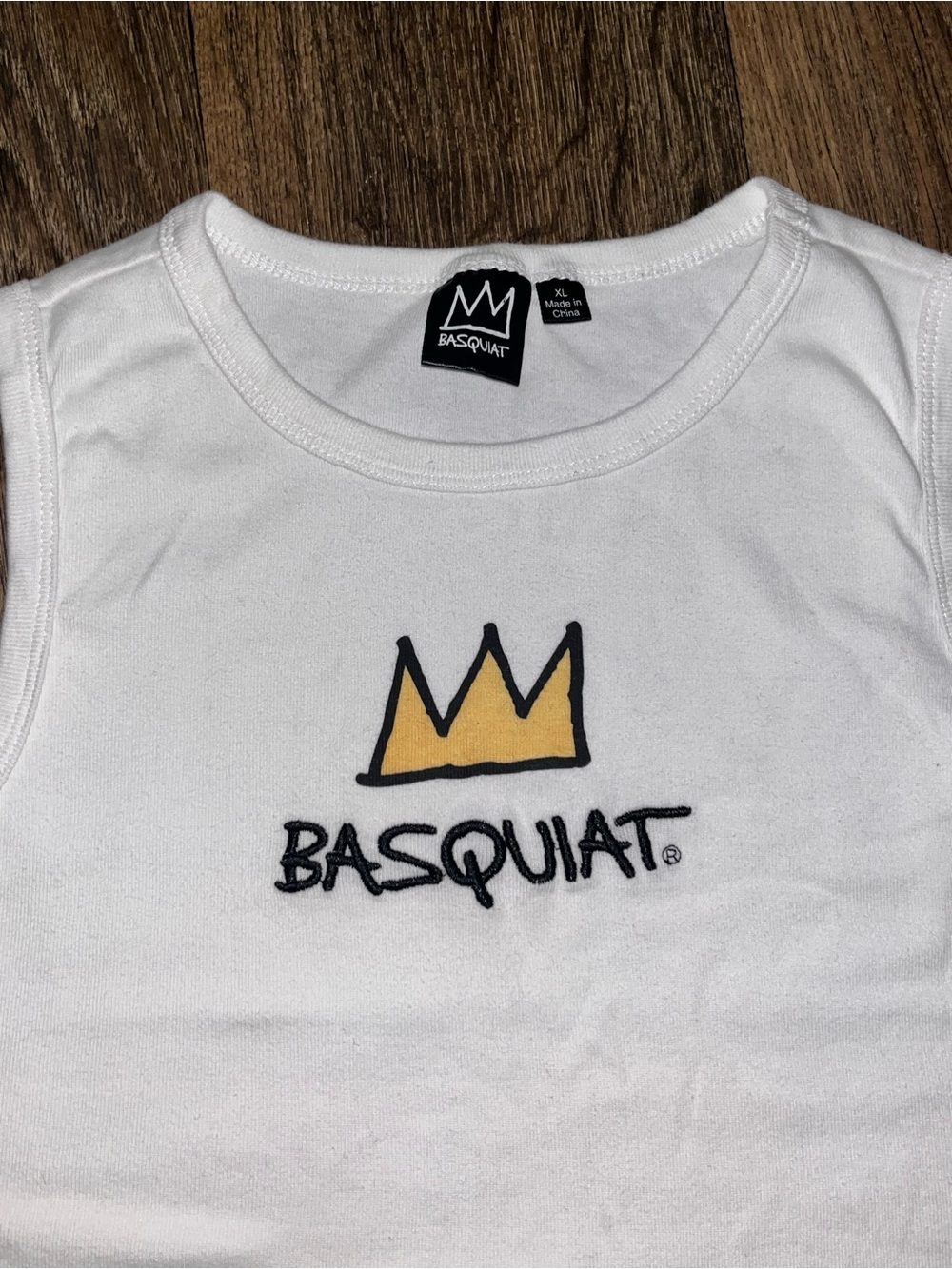 Basquiat White Crop Tank with Yellow Crown Graphic XL - Picture 3 of 8